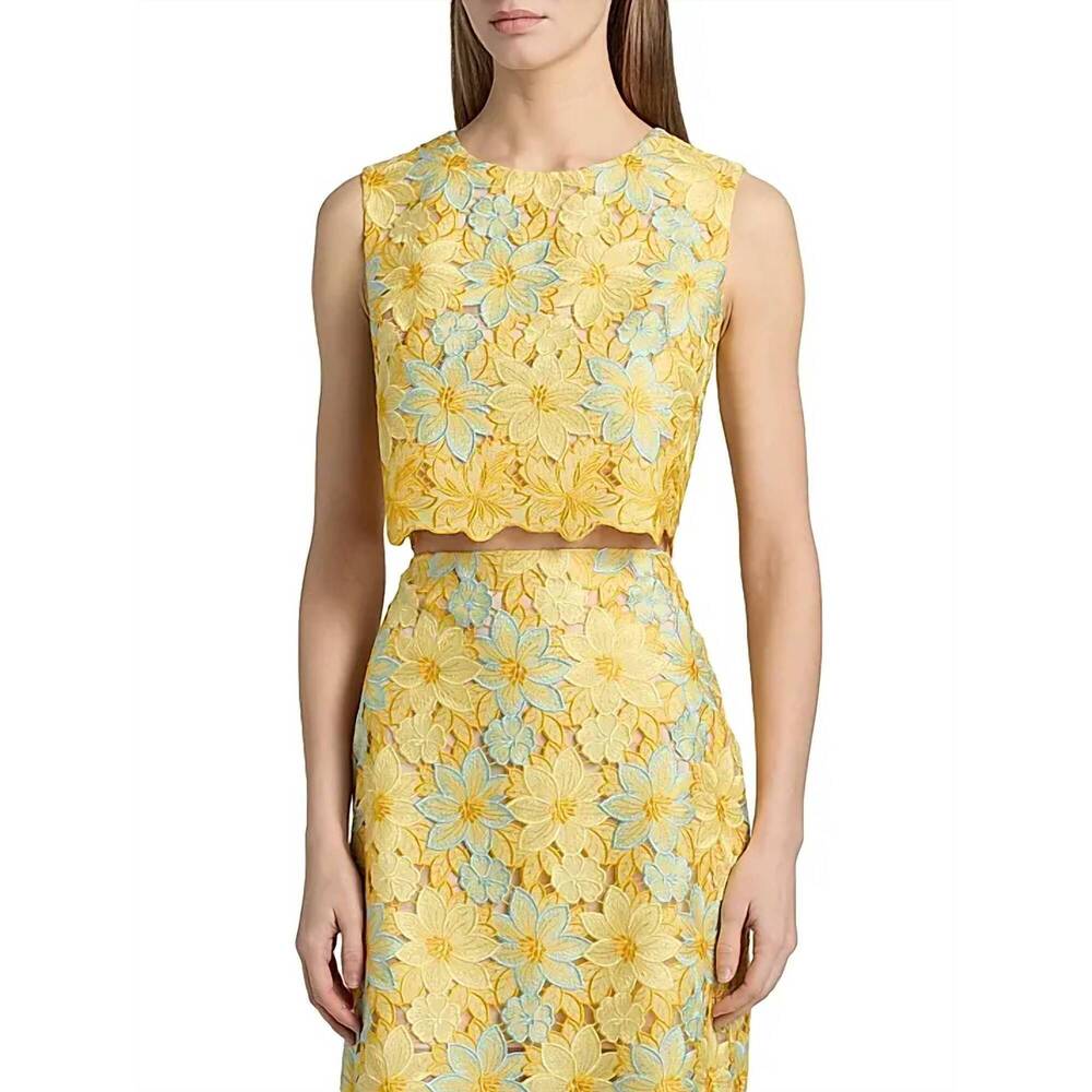 NEW MILLY alina lace sleeveless top in yellow